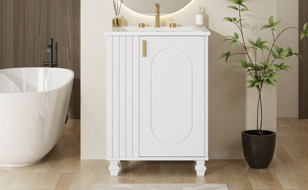 English Elm Christopher Knight Home® - 24" Retro Bathroom Vanity with Ceramic Sink, Solid Wood Frame, Soft-Close Door, Ample Storage White N759P293645K