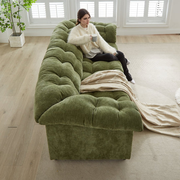 English Elm 94.8" Chenille Modern Deep Seat Sofa Plush Cloud-Like Upholstery, Solid Wood Frame, Luxurious Comfort Green W1193S00172