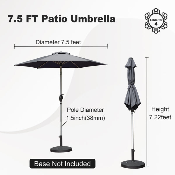 English Elm 7.5FT Patio Umbrella with Crank & Tilt, UV & Water-Resistant 180G Polyester Canopy, Vent Top Gray W1859P195952