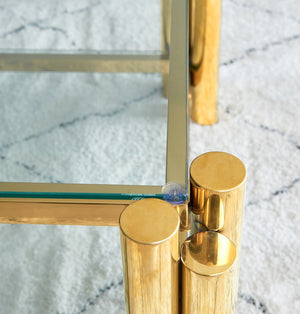 English Elm Modern 2-Piece Coffee Table Set With Gold Stainless Steel & Clear Glass Top For Stylish Living Spaces W2978S00046