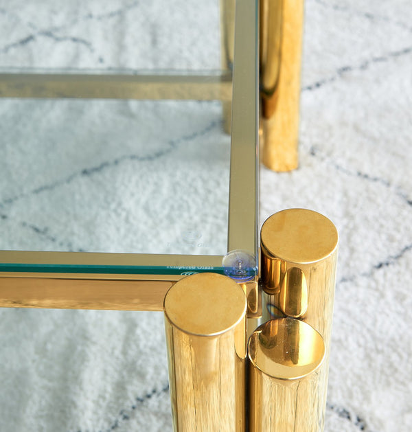 English Elm Modern 2-Piece Coffee Table Set With Gold Stainless Steel & Clear Glass Top For Stylish Living Spaces W2978S00046