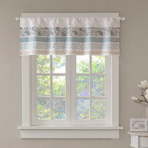 JLA Home Madison Park - Printed Paisley Pieced Rod Pocket Valance in Aqua Periwinkle with Lace Trim, 100% Cotton, OEKO‑TEX Certified MP41-4293
