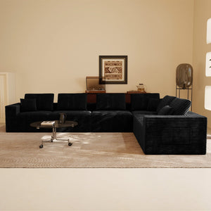 English Elm 141.73*106.30"modular Six Piece Corduroy Sectional Sofa No Assembly Plush Living Room Seating W3819S00142