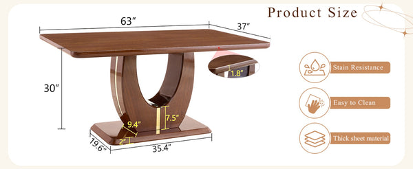 English Elm Modern Mdf Dining Table Seats Six with U-shaped Legs for Minimalist Interiors Wood W1151S04163