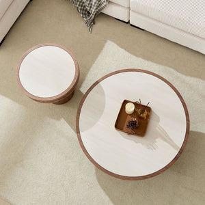 English Elm 35.43 Inch Round Sintered Stone Coffee Table with Mdf Pedestal Base for Modern Living W876S00352