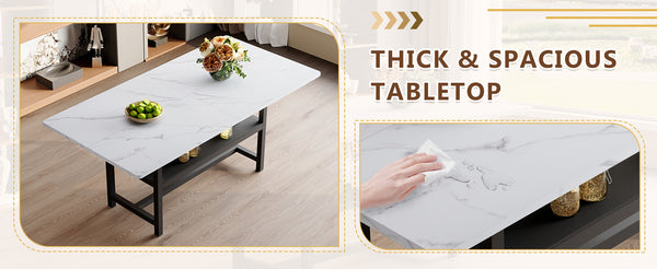 English Elm 71 Inch Fashionable Walnut Grain Dining Table with Sturdy Metal Legs, Scratch-Resistant MDF Top, Storage Shelf, Minimalist Design White+Black W1151P364852