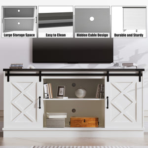 English Elm Farmhouse Rustic TV Stand with Barn Doors and Cable Management — Spacious Wooden Media Console White 63.58 L x 18.9 W x 6.77 H T3609P332398