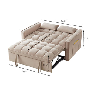 English Elm 4 Loveseat Sofa Bed with Storage Pockets & Armrests, Convertible Pull-Out Sleeper with Wheels, Tufted Comfort and Durable Frame for Small Spaces taupe W2186P166128