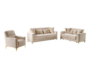 English Elm Lisa 3 Piece Upholstered Living Room Set with Quilted Back and Gold Leg Accents B009S02228