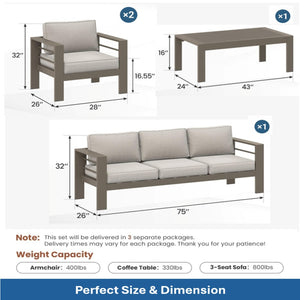 English Elm All-weather Outdoor 4 Piece Iron Conversation Set with Olefin Cushions and Wood Grain Table Beige B082S00103
