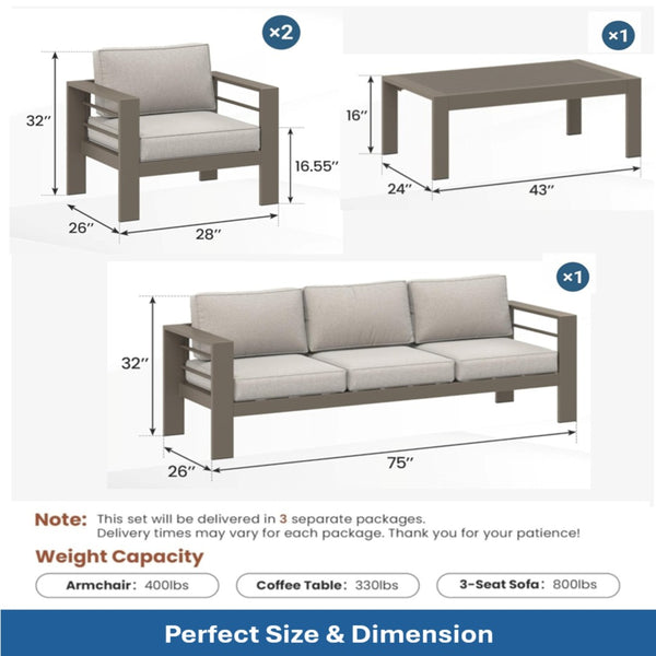 English Elm All-weather Outdoor 4 Piece Iron Conversation Set with Olefin Cushions and Wood Grain Table Beige B082S00103