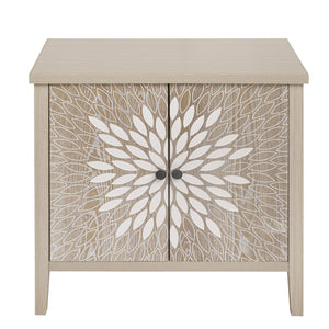 English Elm 2-Door Carved Storage Cabinet with Floral Handle, Adjustable Shelf, Anti-Tip Safety, Slim Design Natural W688P232767