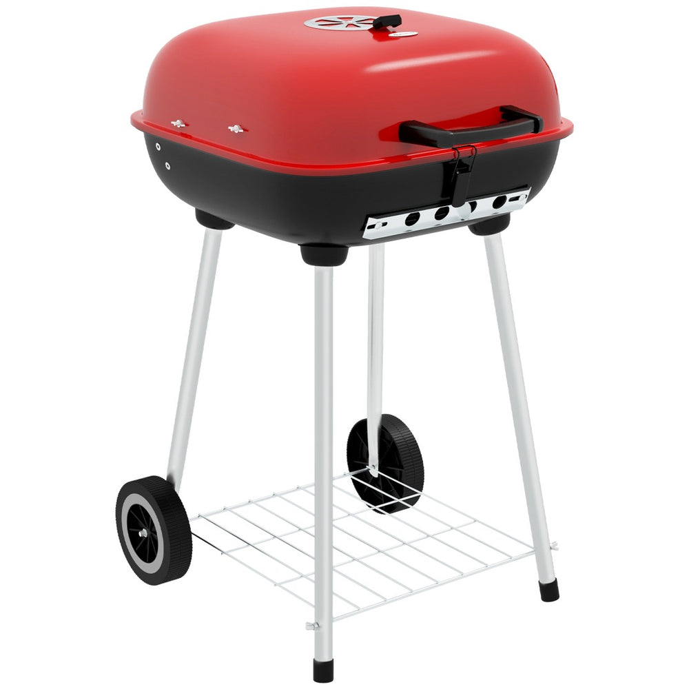 English Elm Outsunny Square Charcoal Grill Enameled Steel Bbq Smoker with Wheels for Outdoor Cooking W2225P200659