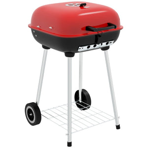 English Elm Outsunny Square Charcoal Grill Enameled Steel Bbq Smoker with Wheels for Outdoor Cooking W2225P200659