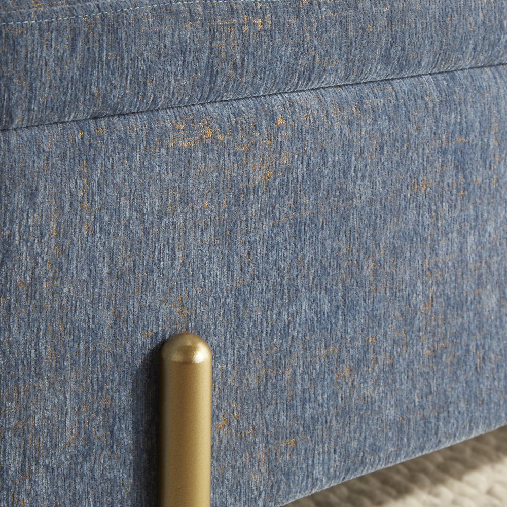 English Elm Daniella Storage Bench with Flip-Top, Gold Metal Legs & Blue Fabric Upholstery for Entryway Décor B202P223838