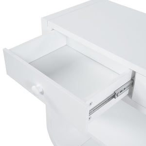 English Elm [video] Sculptural Console Table Pine Wood Curved Legs Soft-close Drawers Open Shelving Entryway White N759P433560K