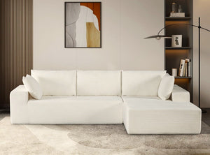 English Elm Cozyform Convertible Sectional Sofa – Plush Ivory Corduroy Couch With Sleeper Functionality, No Assembly! B2735P359716