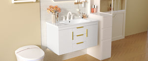 English Elm 36'' Wall Mounted Bathroom Vanity with Sink, Floating MDF Cabinet, 2 Drawers, Rust-Resistant Handles White N710P253035K