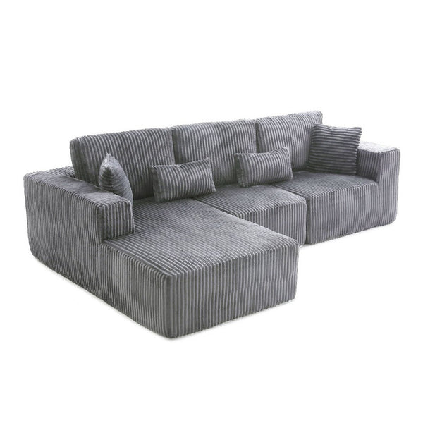 English Elm 109'' Modular Cloud Sectional with Deep Corduroy Cushions for Living Room Lounging W1117S00309