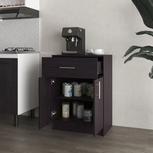 English Elm Wengue Kitchen Pantry with 3 Open Shelves and Drawer — Elegant Melamine Storage Cabinet, 33.5"H B062P290288