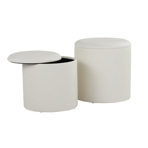 English Elm Maverick Cream Nesting Ottoman Set – Textured Faux Leather, Space-Saving Removable Lid, Contemporary Style, 250 lb Capacity B202P223744