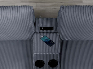 English Elm Elegant Wide-Welt Corduroy 2-Piece Sofa Set with Console Charging Station, Cup Holders, Loveseat Dark Gray 39 L x 26 W x 53 H B011S01742