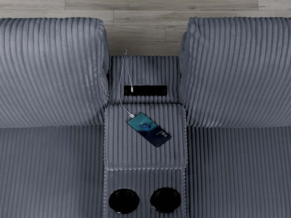 English Elm Elegant Wide-Welt Corduroy 2-Piece Sofa Set with Console Charging Station, Cup Holders, Loveseat Dark Gray 39 L x 26 W x 53 H B011S01742