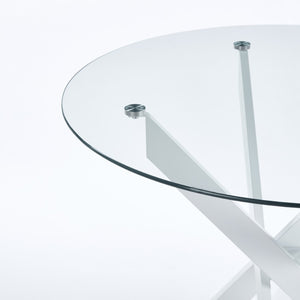 English Elm Dining Table Square Tempered Glass Top Cross Metal Base Modern Space Saving Design W234P235263