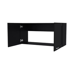English Elm Wenge Kitchen Wall Cabinet with Doors and Open Shelf — Modern Space-Saving Particleboard Storage, 39.4" W B062P303931