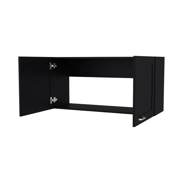 English Elm Wenge Kitchen Wall Cabinet with Doors and Open Shelf — Modern Space-Saving Particleboard Storage, 39.4" W B062P303931