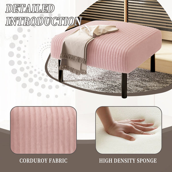 English Elm UNITED Corduroy Ottoman Footstool with Sturdy Frame, Soft Padded Seat, Versatile Living Room Stool Pink W1568P307253