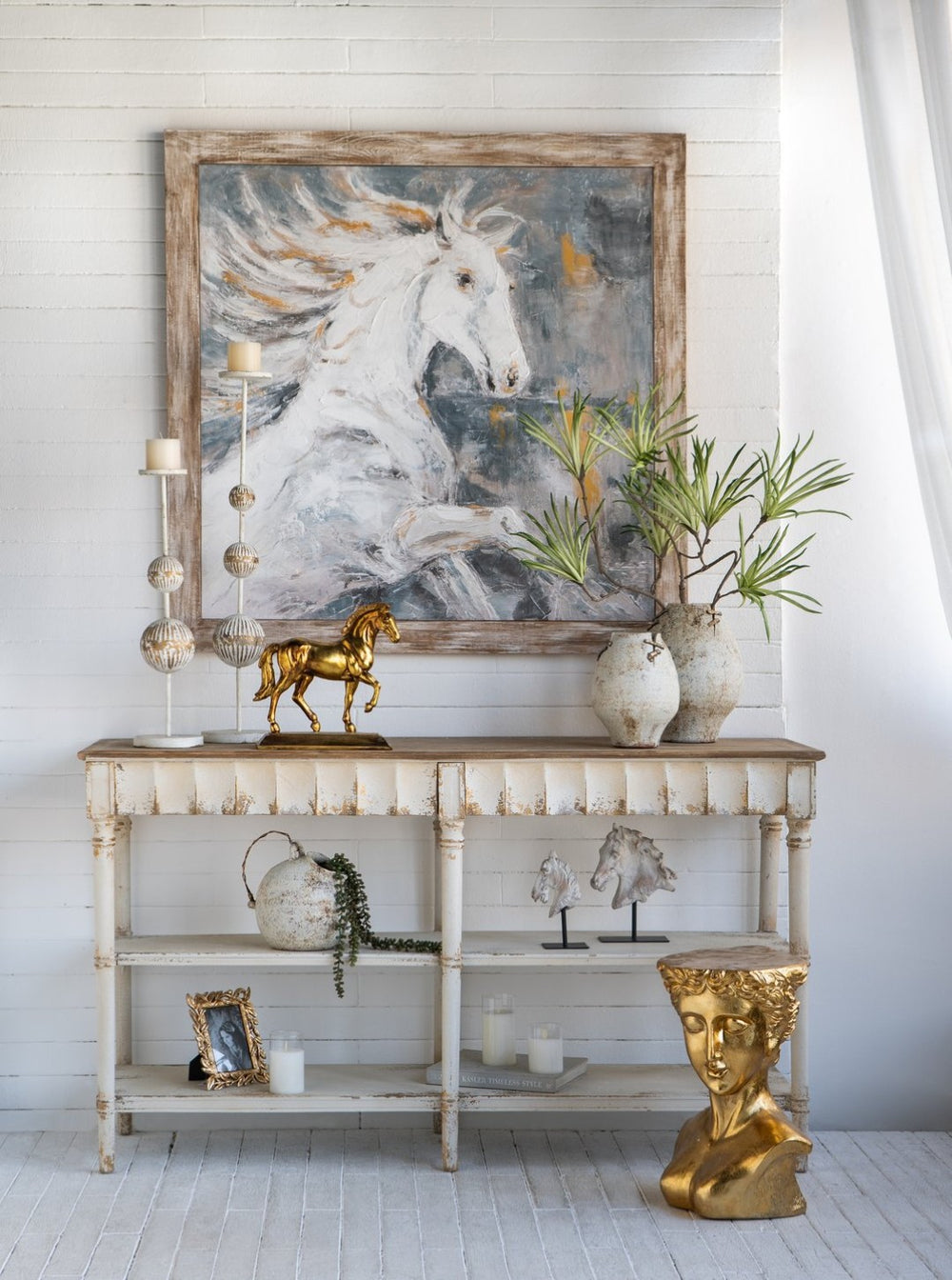 English Elm 47.2x47.2x1.2" Hand-painted Horse Canvas Wall Art with Rustic Fir Frame Farmhouse W2078P481785