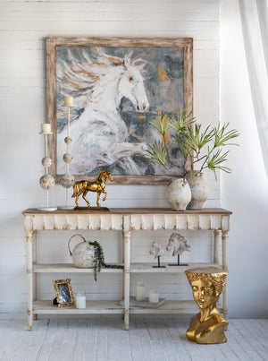 English Elm 47.2x47.2x1.2" Hand-painted Horse Canvas Wall Art with Rustic Fir Frame Farmhouse W2078P481785