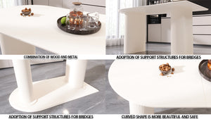 English Elm 63" Modern Cream Dining Table & 4 Ergonomic Pu Armless Chairs Set With Stylish Silver Legs For Home W2189S00429