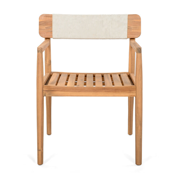 English Elm Christopher Knight Home® - CREATIVE Braided Acacia Wood Outdoor Dining Chairs with Armrests, Weather-Resistant Rope, Durable Seating Teak,White N770P269704W