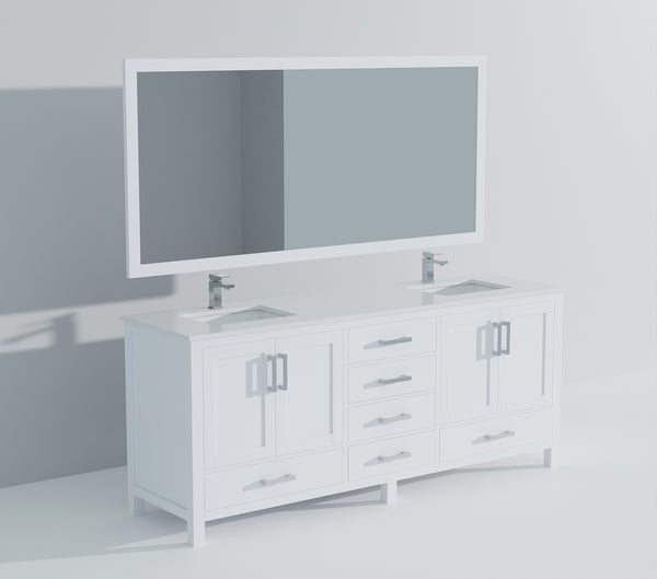 English Elm White Double Bath Vanity 80 in. W x 22 in. D with White Quartz Top, Chrome Faucets, 30" Mirrors, Durable Finish B2731S01055
