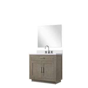 English Elm Grey Oak Single Bath Vanity Set With Cultured Marble Top, Mirror & Faucet - Stylish & Compact! B2731S01957