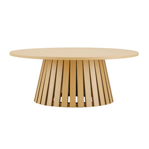 English Elm Layla Round Coffee Table with Slatted Conical Base, Wood Grain Finish, 35.4" Top for Stylish Living Room Decor Light Oak B365P398084