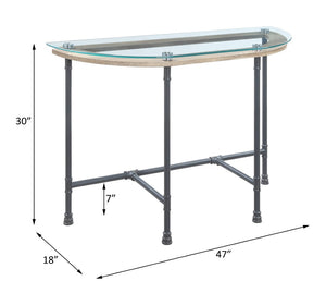 English Elm Brantley Industrial Pipe Frame Sofa Table with Tempered Glass Top for Living Rooms B2726P448754