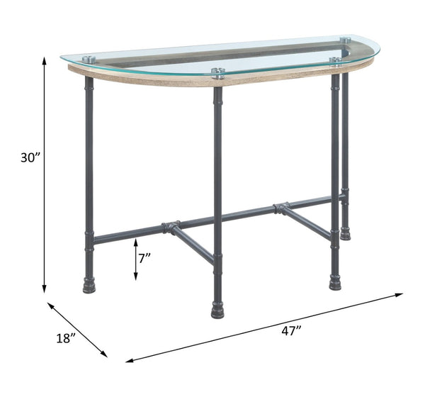 English Elm Brantley Industrial Pipe Frame Sofa Table with Tempered Glass Top for Living Rooms B2726P448754