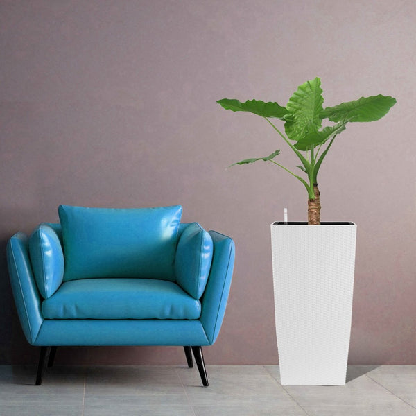 English Elm 30 Inch Tall Faux Rattan Planter Self Watering Outdoor Indoor Patio Garden Pot White W3213P325513