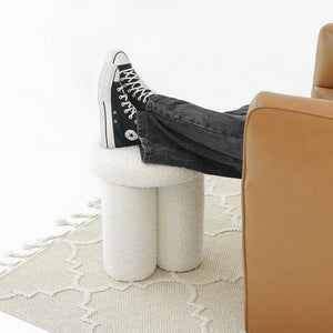 English Elm Ashcroft Furniture - Wesley Ivory Boucle Stool — Cozy Mushroom Ottoman, Sherpa Upholstery, Compact 15.9"x10"x20.3" B183P281196