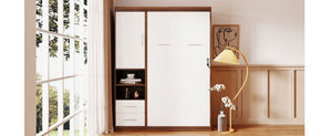 English Elm Twin Murphy Wall Bed with Side Cabinet Space Saving Mdf Frame for Studio Apartments LP000690AAK-1