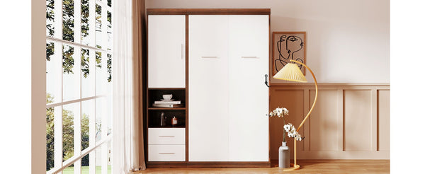 English Elm Twin Murphy Wall Bed with Side Cabinet Space Saving Mdf Frame for Studio Apartments LP000690AAK-1