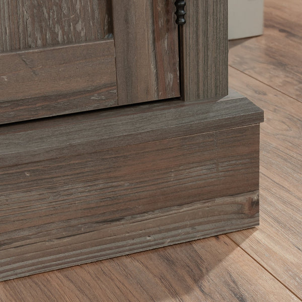 English Elm File Credenza Brown Finish with Adjustable Shelf, Durable Engineered Wood, Black Metal Accents, Spacious Storage B356P367839