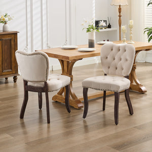 English Elm French Vintage Tufted Upholstered Dining Chair with High-Rebound Foam, Solid Wood Frame, 300lb Capacity Beige W1143P214540