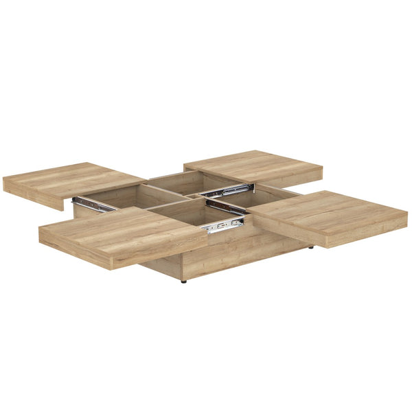 English Elm Square Marble Veneer Coffee Table with Sliding Top Hidden Storage Pedestal Base Natural N735P388120N