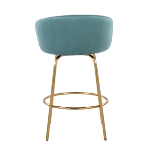 English Elm Claire Contemporary Glam Counter Stool with Gold Frame and Velvet Swivel Seat, Set of 2, Luxe Blue B202S00195