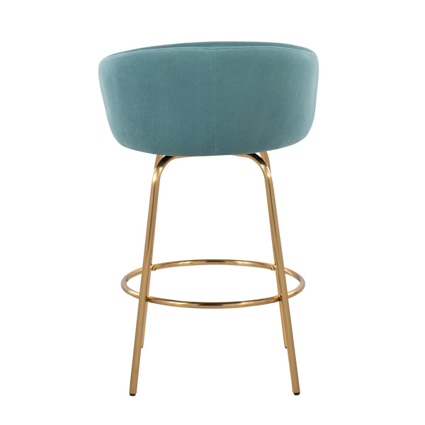 English Elm Claire Contemporary Glam Counter Stool with Gold Frame and Velvet Swivel Seat, Set of 2, Luxe Blue B202S00195