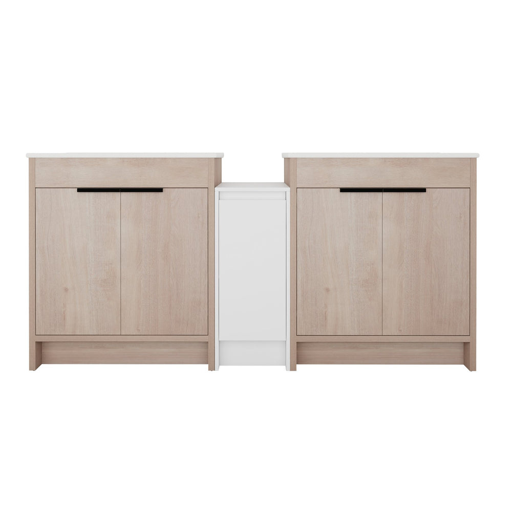 English Elm 72 Inch Freestanding Bathroom Vanity With Ceramic Sink, Soft-Close Doors & Ample Storage Solutions W999S00318